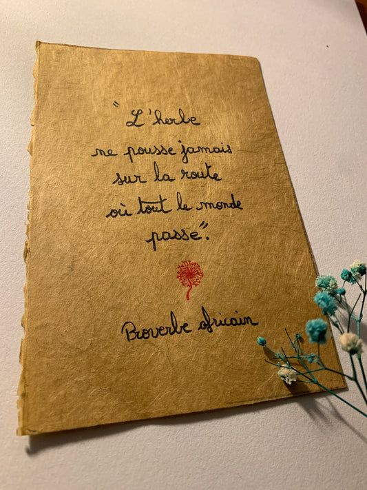 Cadre proverbe : " L'herbe ne pousse jamais sur la route où tout le monde passe"
