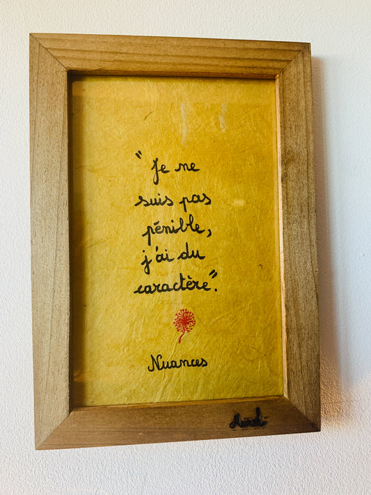 Cadre en bois : "Je ne suis pas pénible, j'ai du caractère"