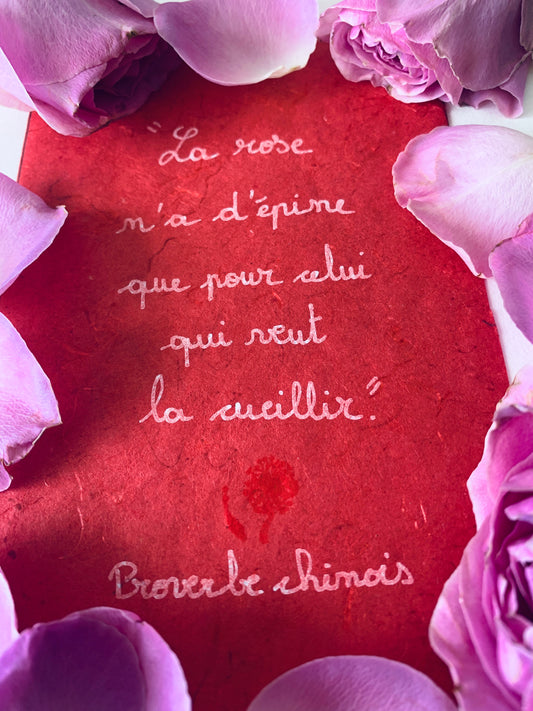 Cadre en bois : "La rose n'a d'épine que pour celui qui veut la cueillir".