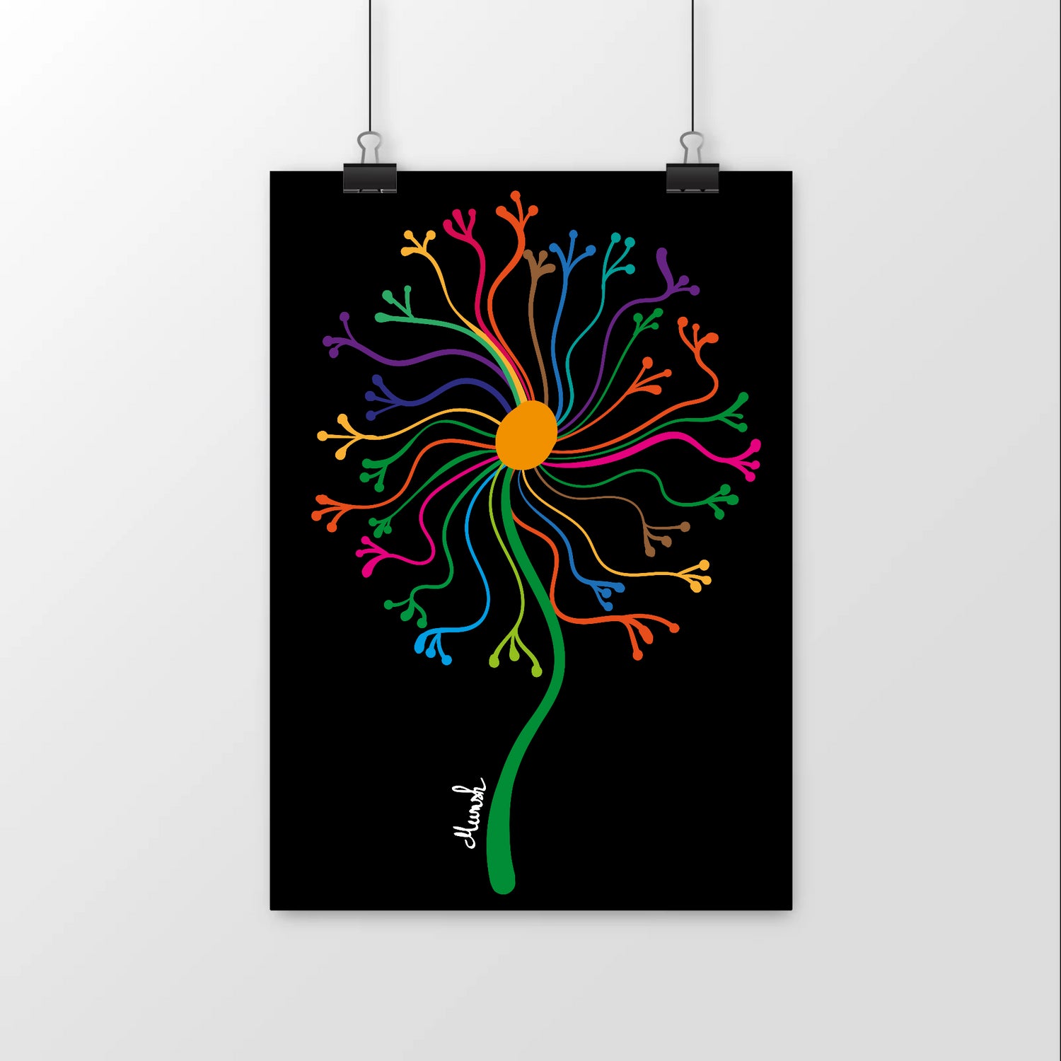 Affiche Fleur de Munsh multicolore sur fon noir